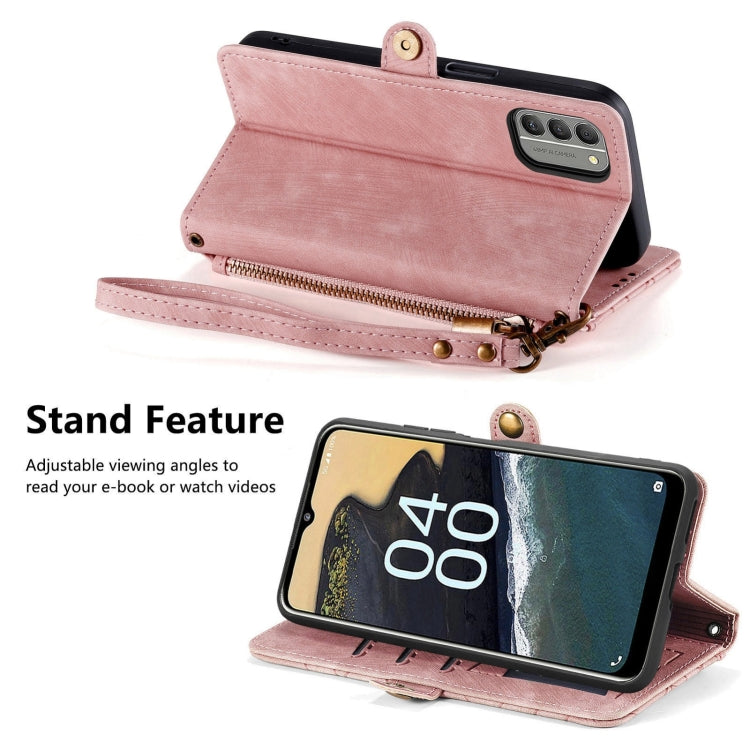 For Nokia G400 Geometric Zipper Wallet Side Buckle Leather Phone Case(Pink) by buy2fix