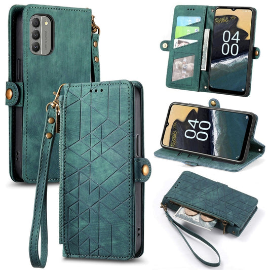 For Nokia G400 Geometric Zipper Wallet Side Buckle Leather Phone Case(Green) by buy2fix