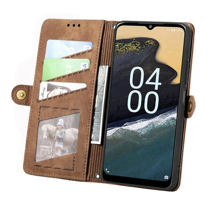 For Nokia G400 Geometric Zipper Wallet Side Buckle Leather Phone Case(Brown) by buy2fix