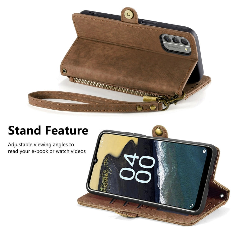 For Nokia G400 Geometric Zipper Wallet Side Buckle Leather Phone Case(Brown) by buy2fix