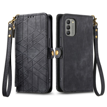 For Nokia G400 Geometric Zipper Wallet Side Buckle Leather Phone Case(Black) by buy2fix