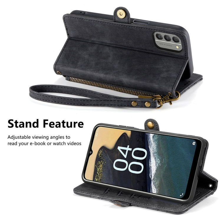 For Nokia G400 Geometric Zipper Wallet Side Buckle Leather Phone Case(Black) by buy2fix