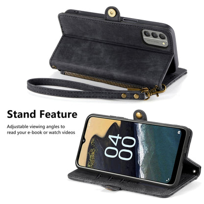 For Nokia G400 Geometric Zipper Wallet Side Buckle Leather Phone Case(Black) by buy2fix