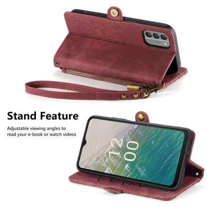 For Nokia C32 Geometric Zipper Wallet Side Buckle Leather Phone Case(Red) by buy2fix