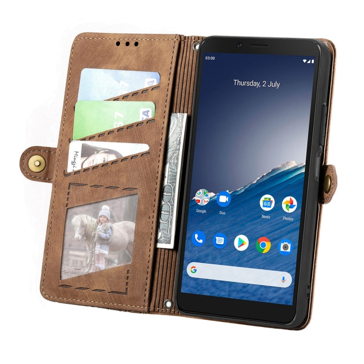 For Nokia C3 Geometric Zipper Wallet Side Buckle Leather Phone Case(Brown) by buy2fix