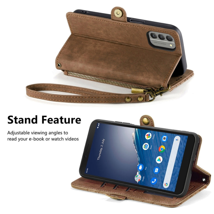For Nokia C3 Geometric Zipper Wallet Side Buckle Leather Phone Case(Brown) by buy2fix