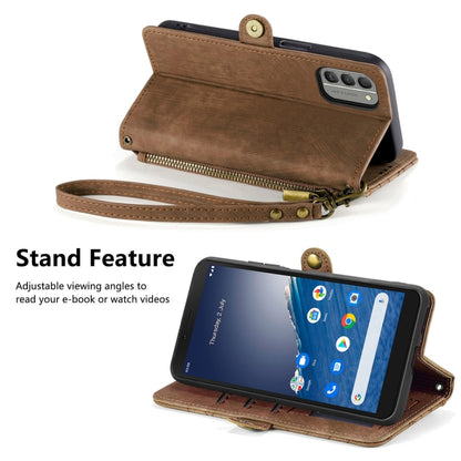 For Nokia C3 Geometric Zipper Wallet Side Buckle Leather Phone Case(Brown) by buy2fix