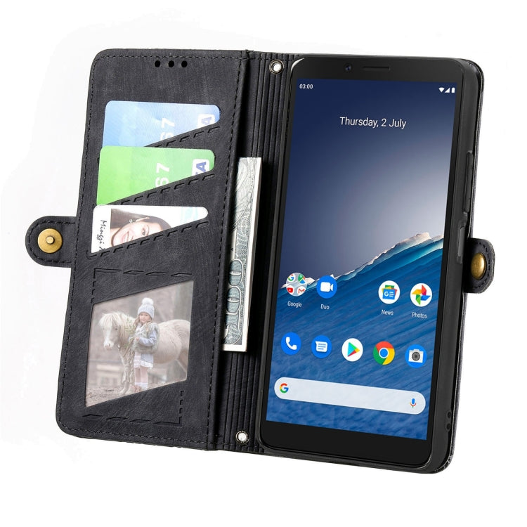 For Nokia C3 Geometric Zipper Wallet Side Buckle Leather Phone Case(Black) by buy2fix