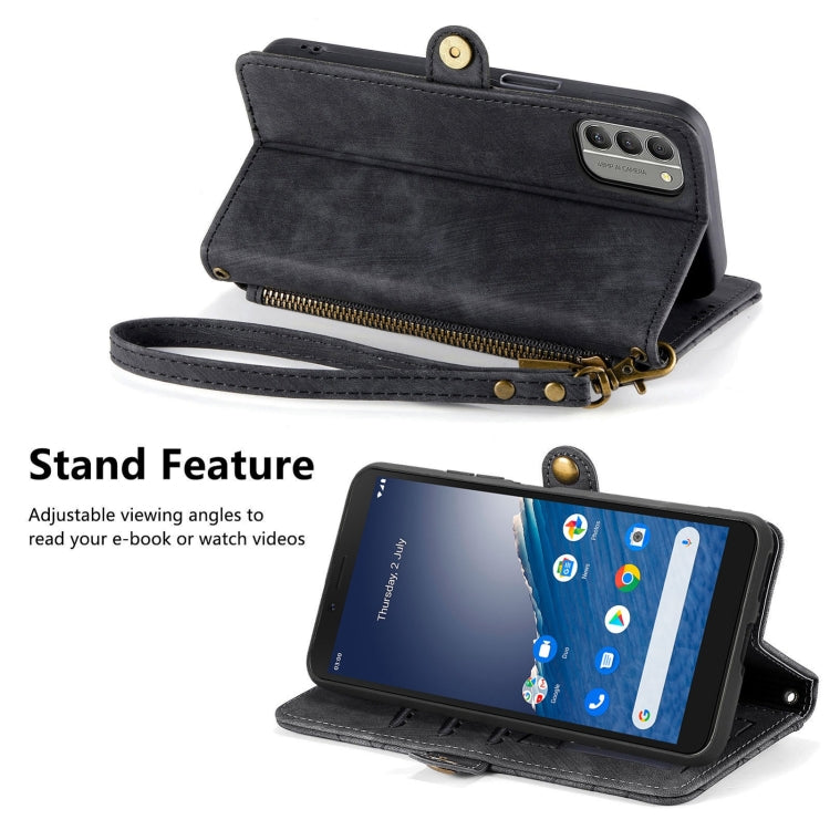 For Nokia C3 Geometric Zipper Wallet Side Buckle Leather Phone Case(Black) by buy2fix