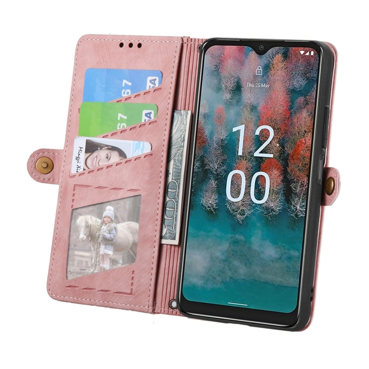 For Nokia C12 Geometric Zipper Wallet Side Buckle Leather Phone Case(Pink) by buy2fix