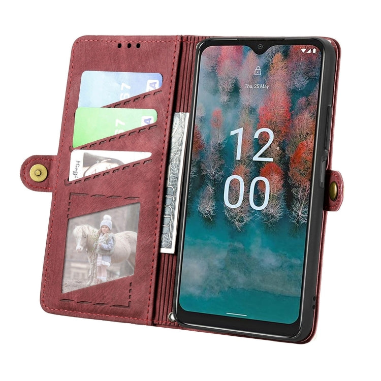 For Nokia C12 Geometric Zipper Wallet Side Buckle Leather Phone Case(Red) by buy2fix