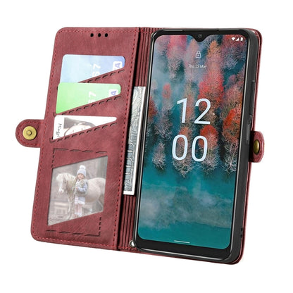 For Nokia C12 Geometric Zipper Wallet Side Buckle Leather Phone Case(Red) by buy2fix