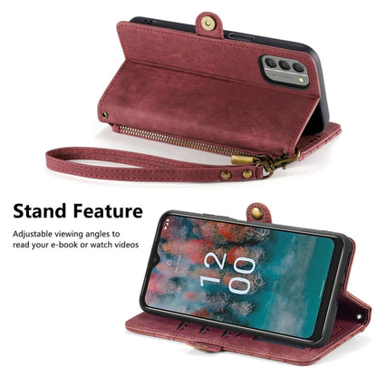 For Nokia C12 Geometric Zipper Wallet Side Buckle Leather Phone Case(Red) by buy2fix
