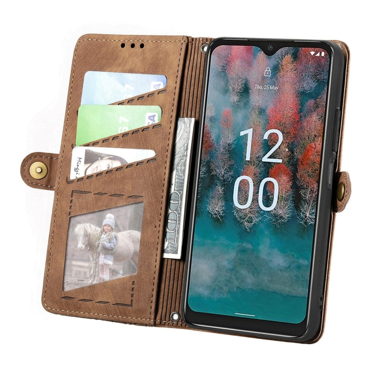 For Nokia C12 Geometric Zipper Wallet Side Buckle Leather Phone Case(Brown) by buy2fix