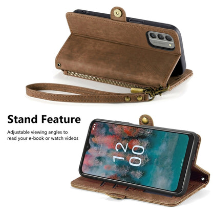 For Nokia C12 Geometric Zipper Wallet Side Buckle Leather Phone Case(Brown) by buy2fix