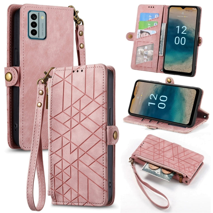 For Nokia G22 Geometric Zipper Wallet Side Buckle Leather Phone Case(Pink) by buy2fix