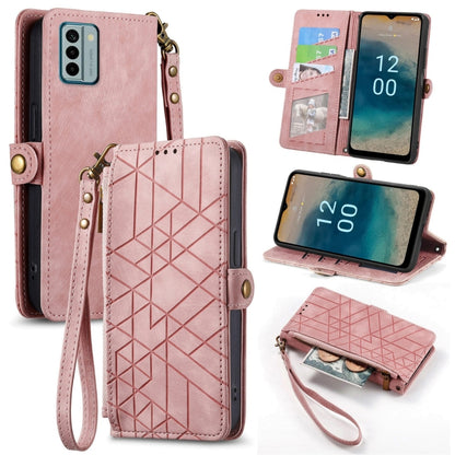 For Nokia G22 Geometric Zipper Wallet Side Buckle Leather Phone Case(Pink) by buy2fix