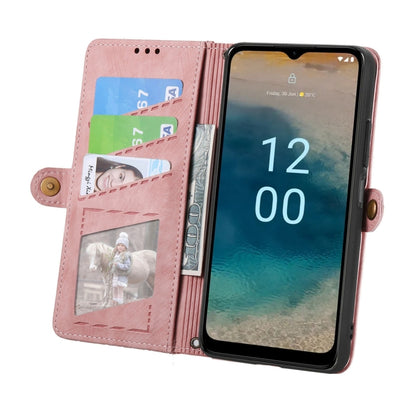For Nokia G22 Geometric Zipper Wallet Side Buckle Leather Phone Case(Pink) by buy2fix
