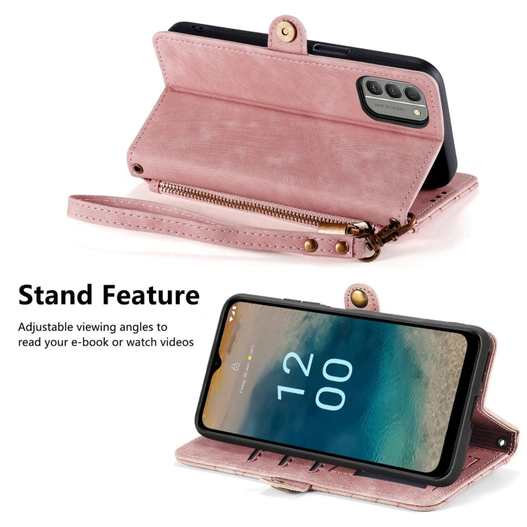 For Nokia G22 Geometric Zipper Wallet Side Buckle Leather Phone Case(Pink) by buy2fix