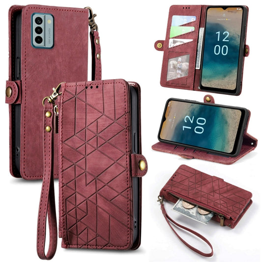 For Nokia G22 Geometric Zipper Wallet Side Buckle Leather Phone Case(Red) by buy2fix