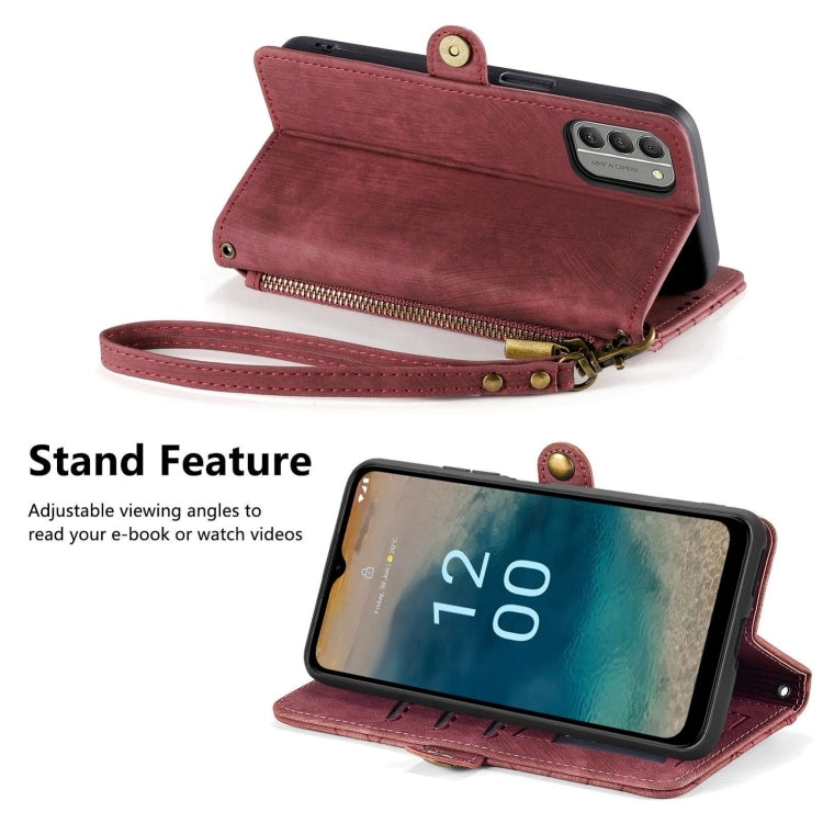 For Nokia G22 Geometric Zipper Wallet Side Buckle Leather Phone Case(Red) by buy2fix