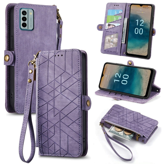 For Nokia G22 Geometric Zipper Wallet Side Buckle Leather Phone Case(Purple) by buy2fix