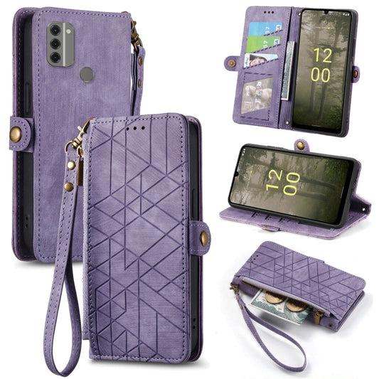 For Nokia C31 Geometric Zipper Wallet Side Buckle Leather Phone Case(Purple) by buy2fix