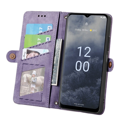 For Nokia G60 5G Geometric Zipper Wallet Side Buckle Leather Phone Case(Purple) by buy2fix