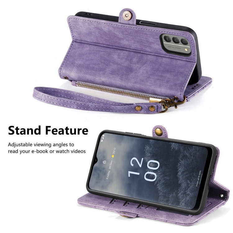 For Nokia G60 5G Geometric Zipper Wallet Side Buckle Leather Phone Case(Purple) by buy2fix