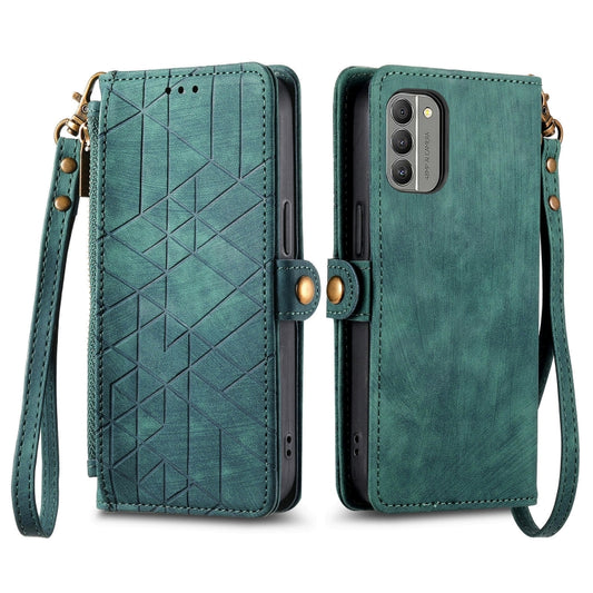 For Nokia X30 5G Geometric Zipper Wallet Side Buckle Leather Phone Case(Green) by buy2fix