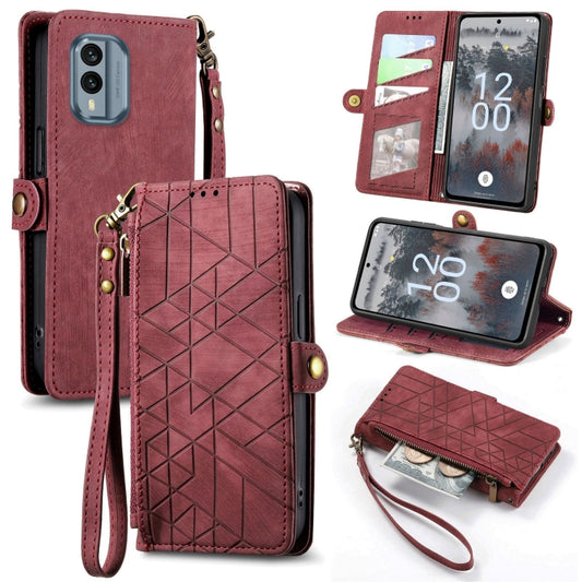 For Nokia X30 5G Geometric Zipper Wallet Side Buckle Leather Phone Case(Red) by buy2fix