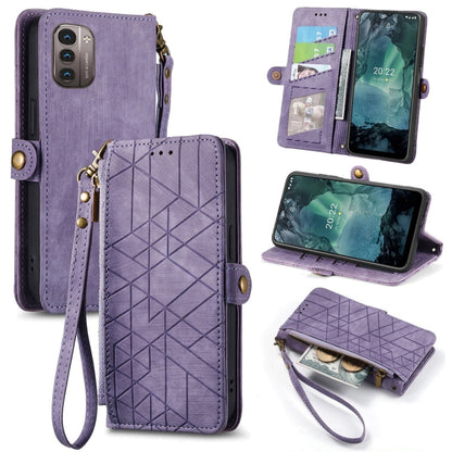 For Nokia G11/G21 Geometric Zipper Wallet Side Buckle Leather Phone Case(Purple) by buy2fix