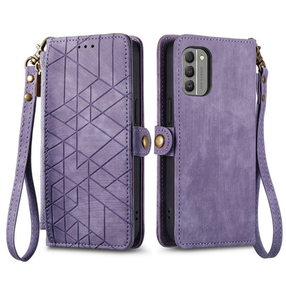 For Nokia G11/G21 Geometric Zipper Wallet Side Buckle Leather Phone Case(Purple) by buy2fix