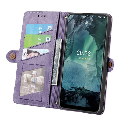 For Nokia G11/G21 Geometric Zipper Wallet Side Buckle Leather Phone Case(Purple) by buy2fix