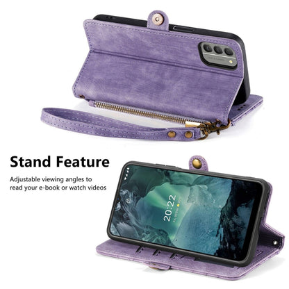 For Nokia G11/G21 Geometric Zipper Wallet Side Buckle Leather Phone Case(Purple) by buy2fix