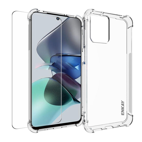 Pour Motorola Moto G23 4G ENKAY Coque de téléphone transparente antichoc en TPU avec film en verre