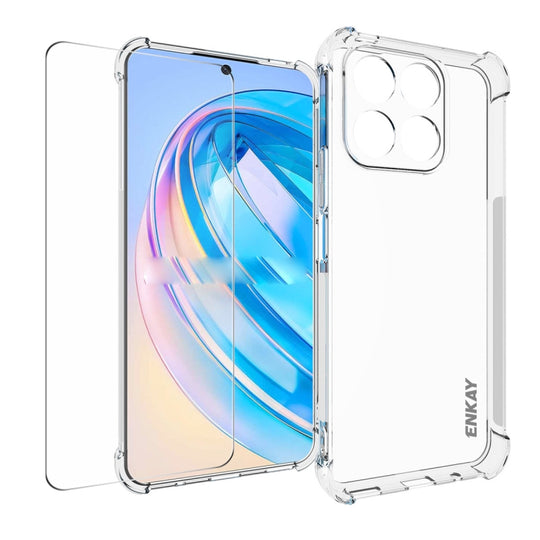 For Honor X8A 4G Global ENKAY Transparent TPU Shockproof Phone Case with Glass Film