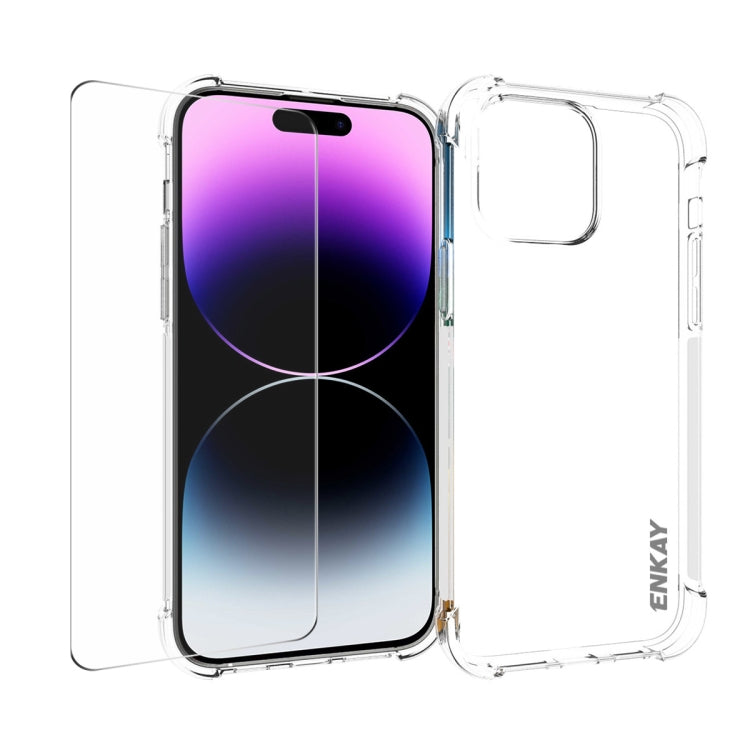 For iPhone 15 Pro ENKAY Transparent TPU Shockproof Phone Case with Glass Film - iPhone 15 Pro Cases by ENKAY | Online Shopping UK | buy2fix