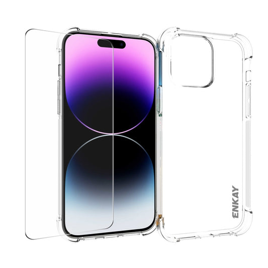 For iPhone 15 Pro ENKAY Transparent TPU Shockproof Phone Case with Glass Film - iPhone 15 Pro Cases by ENKAY | Online Shopping UK | buy2fix