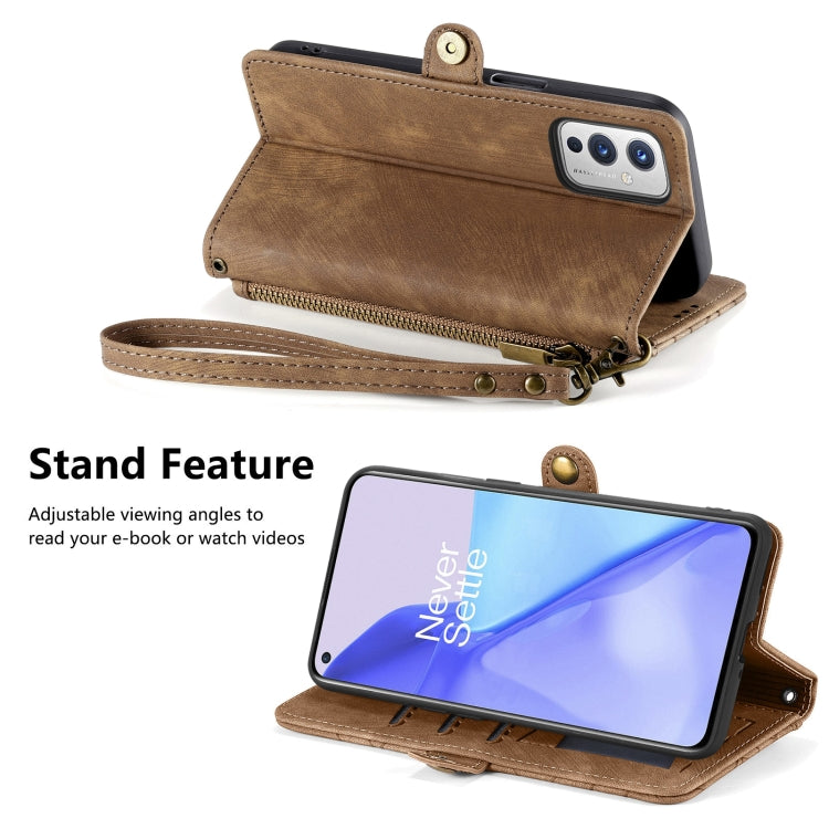 For OnePlus Nord CE3 Lite Geometric Zipper Wallet Side Buckle Leather Phone Case(Brown) by buy2fix