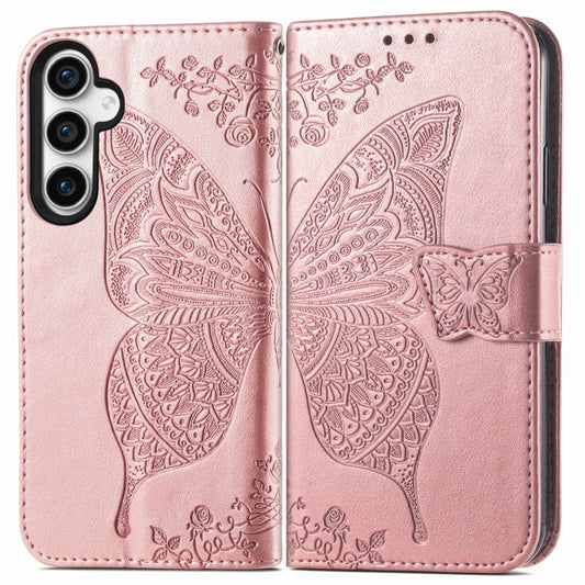 For Samsung Galaxy A25 5G Butterfly Love Flower Embossed Leather Phone Case(Rose Gold) - Galaxy S23 FE 5G Cases by buy2fix | Online Shopping UK | buy2fix
