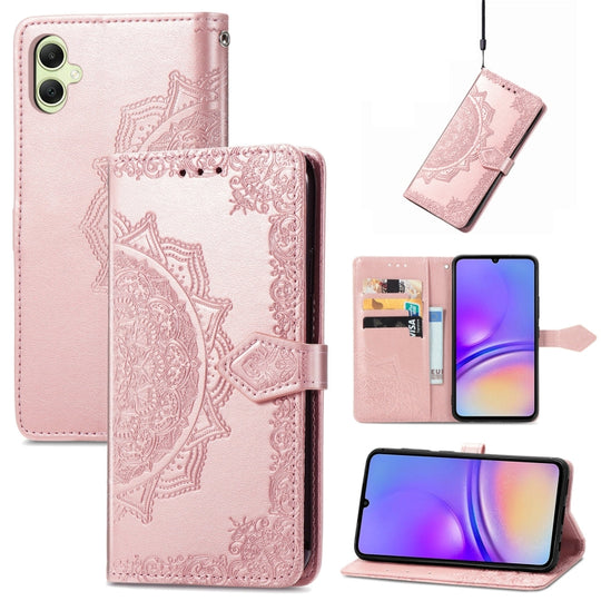 For Samsung Galaxy A05 Mandala Flower Embossed Leather Phone Case(Rose Gold)