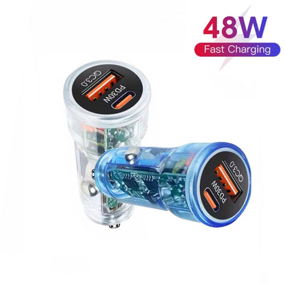 P35 48W PD30W+QC3.0 18W USB Transparent Car Quick Charge(Transparent Blue) - Car Charger by buy2fix | Online Shopping UK | buy2fix