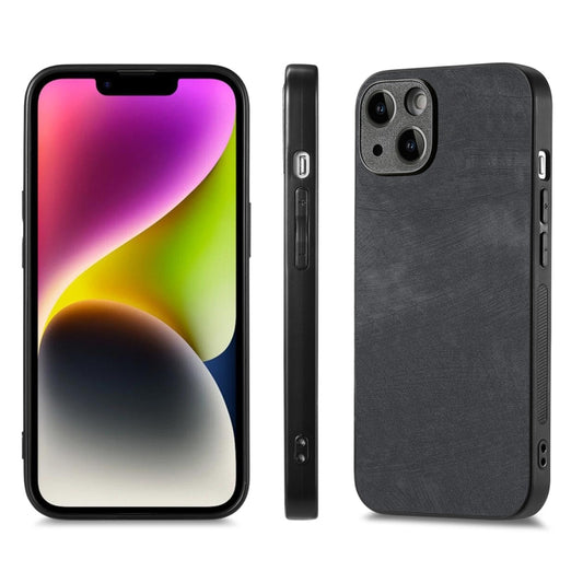 For iPhone 14 Plus ENKAY Retro Leather Skin PC Phone Case with High Aluminum-silicon Glass Film(Black) - iPhone 14 Plus Cases by ENKAY | Online Shopping UK | buy2fix