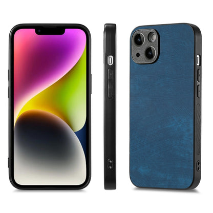 For iPhone 14 Plus ENKAY Retro Leather Skin PC Phone Case with High Aluminum-silicon Glass Film(Blue) - iPhone 14 Plus Cases by ENKAY | Online Shopping UK | buy2fix