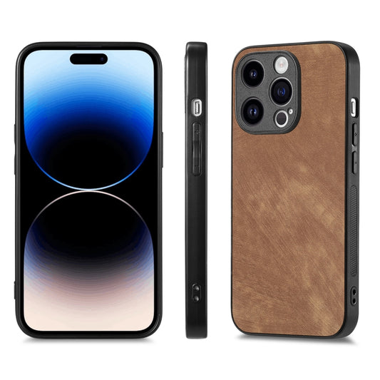 For iPhone 14 Pro Max ENKAY Retro Leather Skin PC Phone Case with High Aluminum-silicon Glass Film(Brown) - iPhone 14 Pro Max Cases by ENKAY | Online Shopping UK | buy2fix