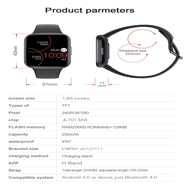 Y83 1.83 inch Color Screen Smart Watch,Support Heart Rate / Blood Pressure / Blood Oxygen / Blood Glucose Monitoring(Orange) by buy2fix