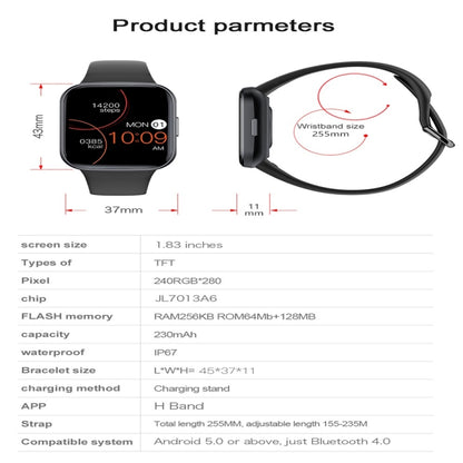 Y83 1.83 inch Color Screen Smart Watch,Support Heart Rate / Blood Pressure / Blood Oxygen / Blood Glucose Monitoring(Silver) by buy2fix