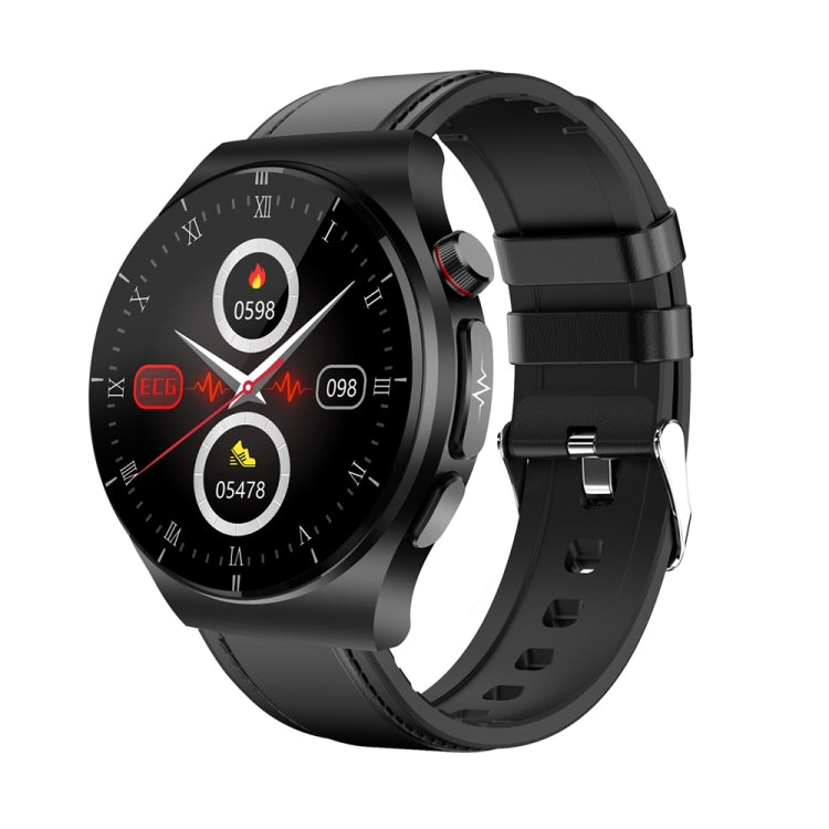 ET340 1.46 inch Color Screen Smart Leather Strap Watch,Support Blood Oxygen / Blood Glucose / Uric Acid Measurement / Blood Lipid Monitoring(Black) by buy2fix