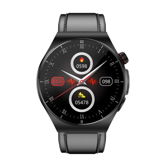 ET340 1.46 inch Color Screen Smart Leather Strap Watch,Support Blood Oxygen / Blood Glucose / Uric Acid Measurement / Blood Lipid Monitoring(Black) by buy2fix